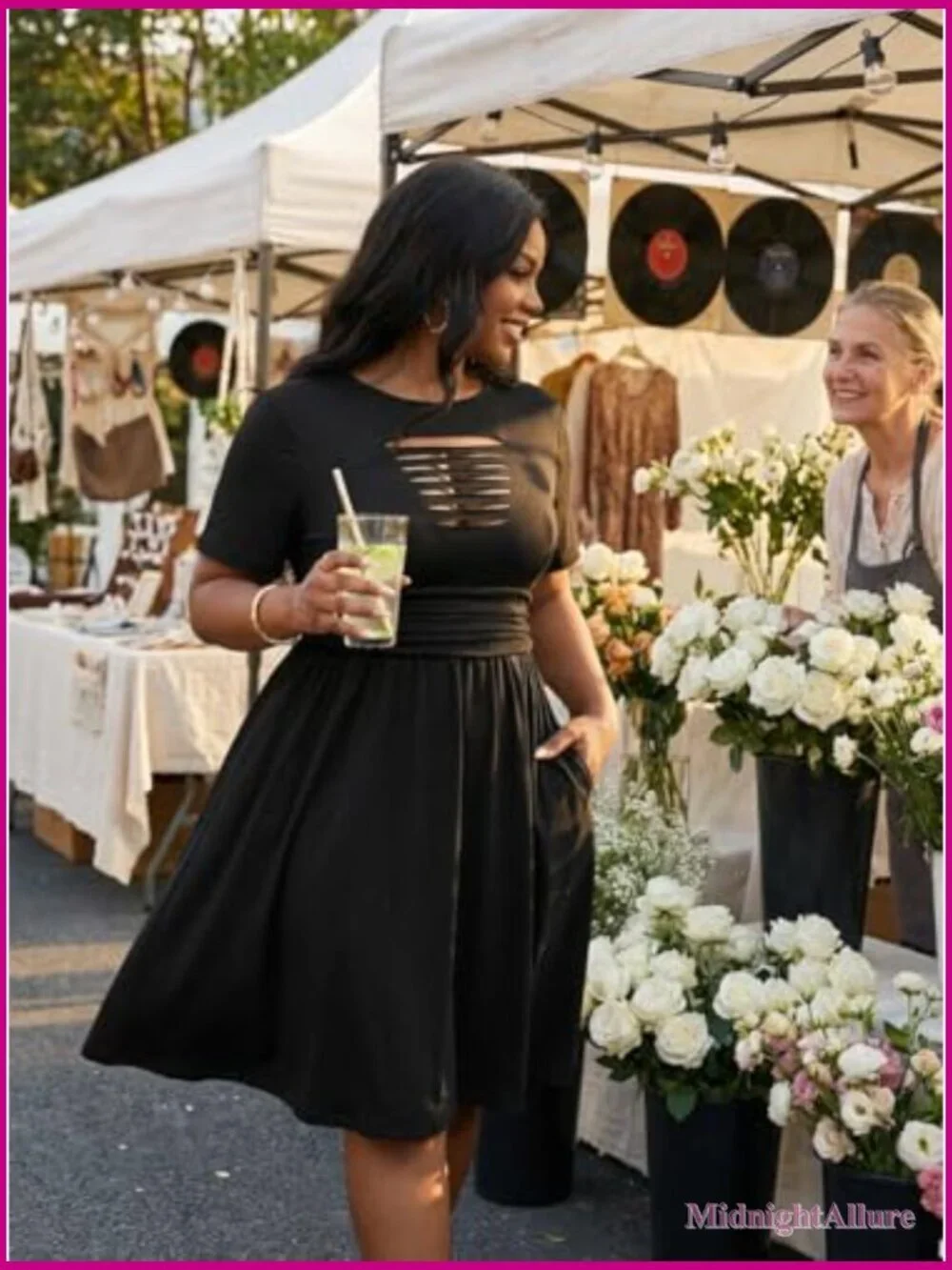 Women's Midi Dress with Pockets Short Sleeve A-Line Summer
